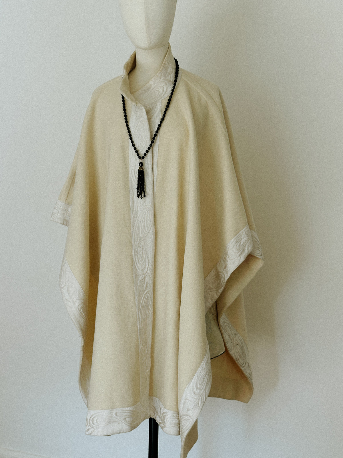 Ivory Wool & Brocade Trim Cape