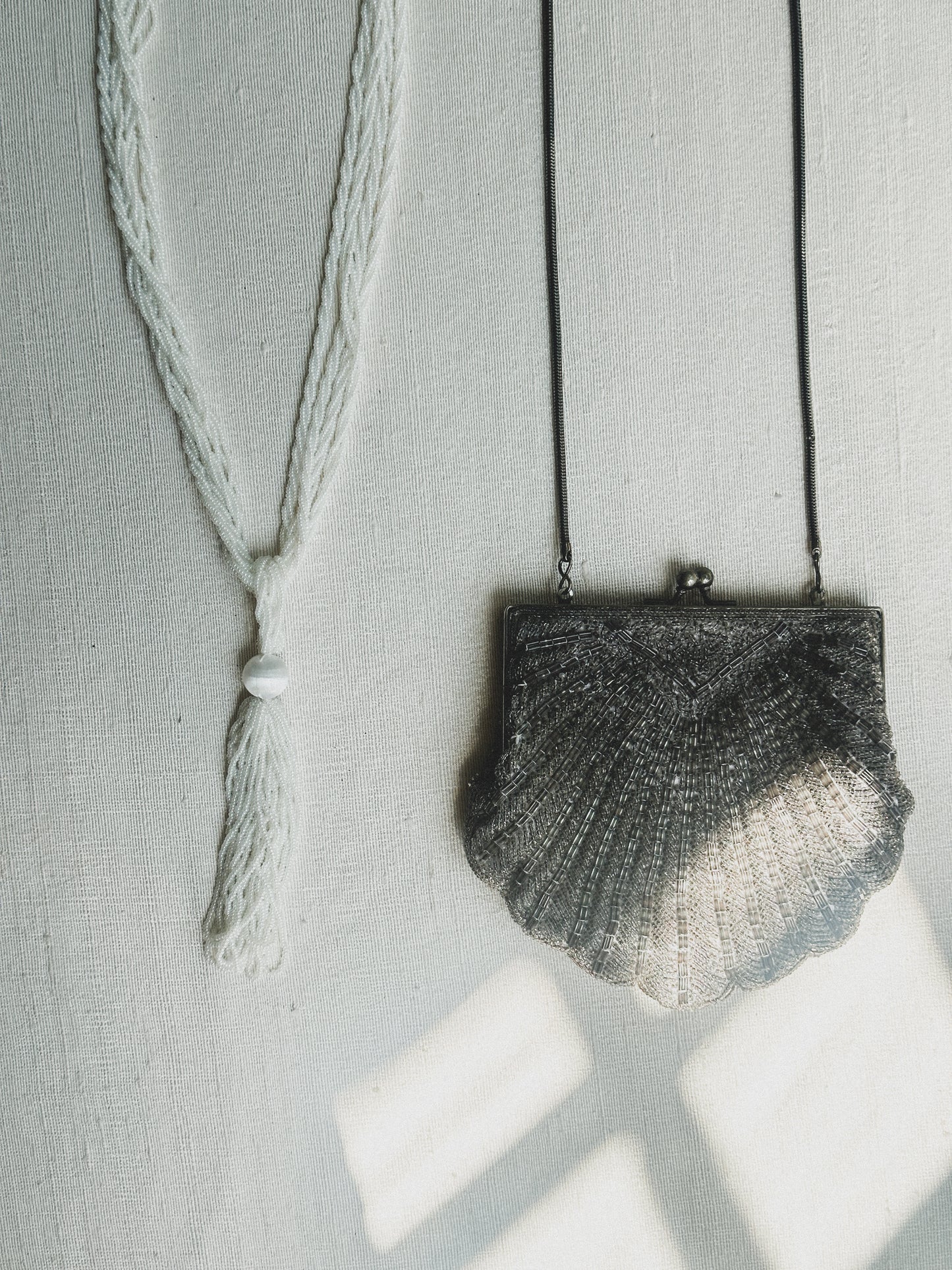 White Beaded Tassel Necklace