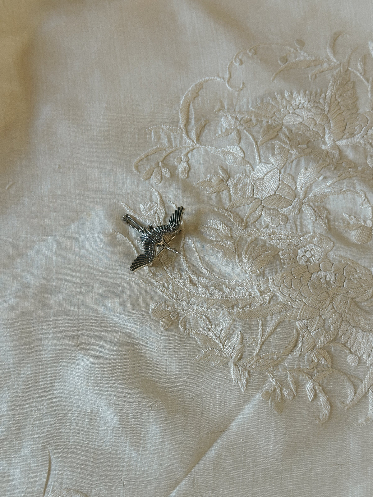 Sterling Crane Brooch