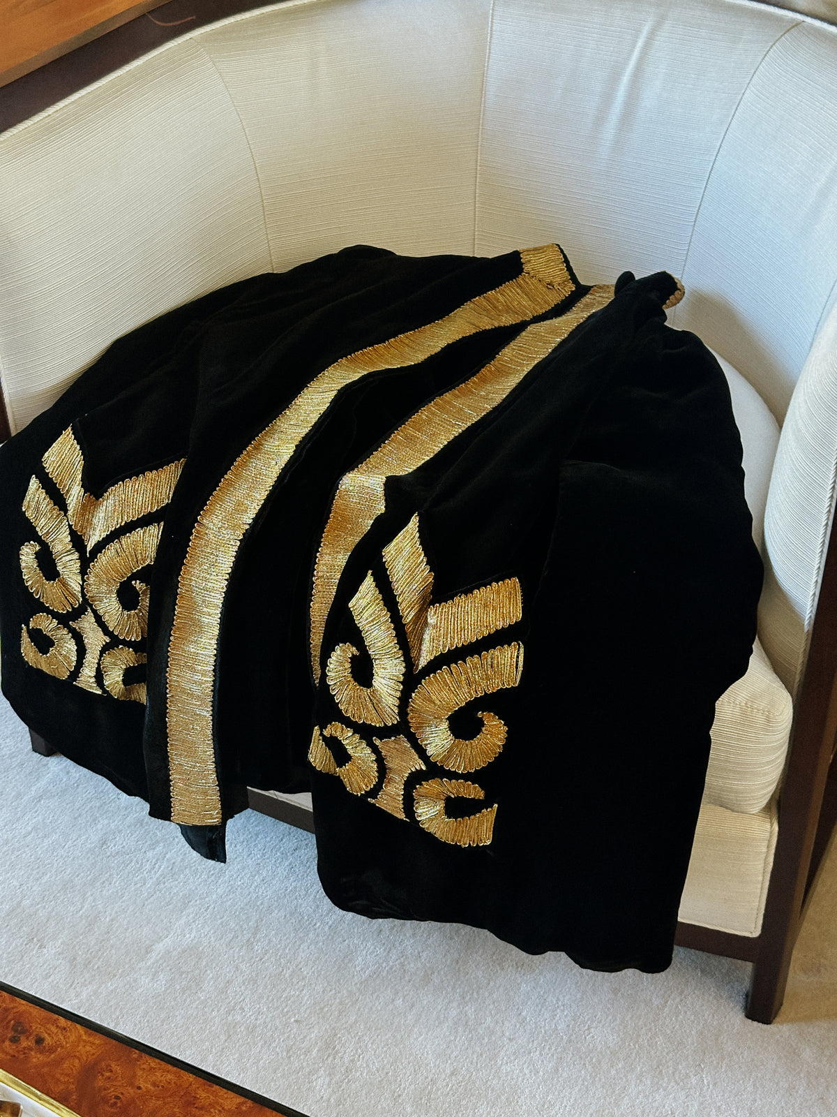 Black Velvet Cape with Gold Metallic Embroidery