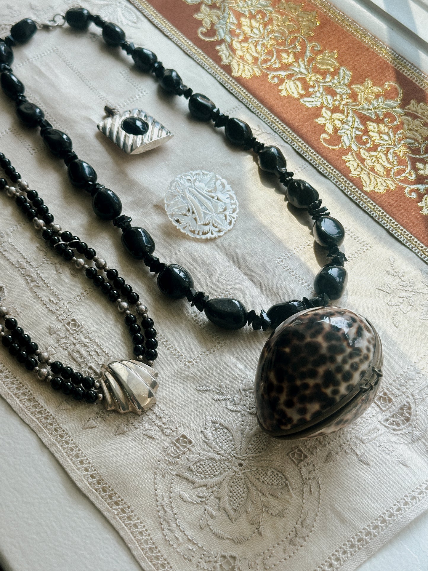Sterling and Onyx Necklace with Shell Detail