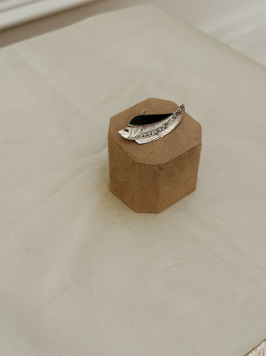 Sterling/Onyx Fish Brooch