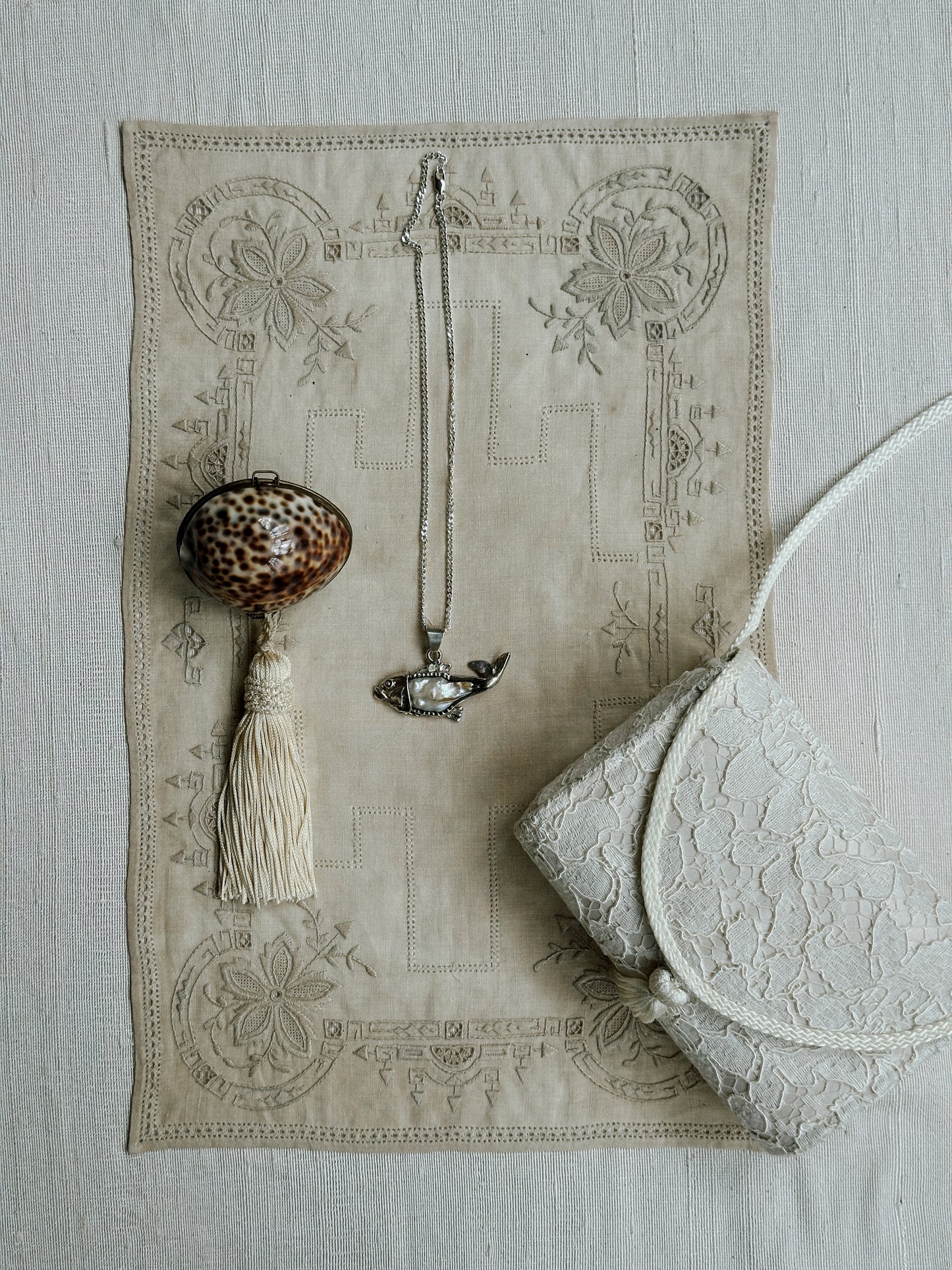 Sterling/Mother of Pearl Fish Pendant Necklace