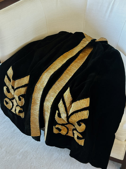 Black Velvet Cape with Gold Metallic Embroidery