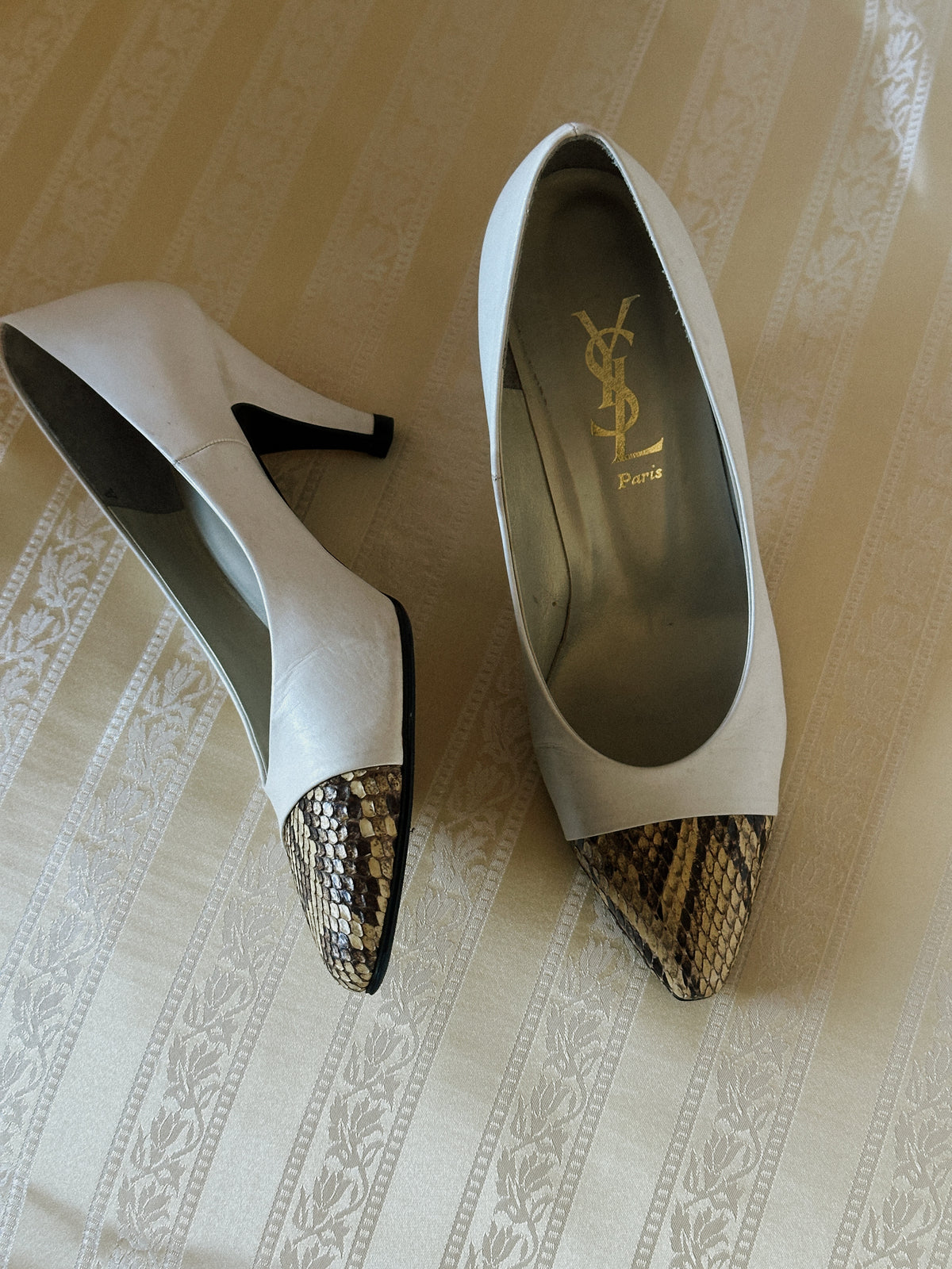 1980s Yves Saint Laurent Leather & Snakeskin Pumps