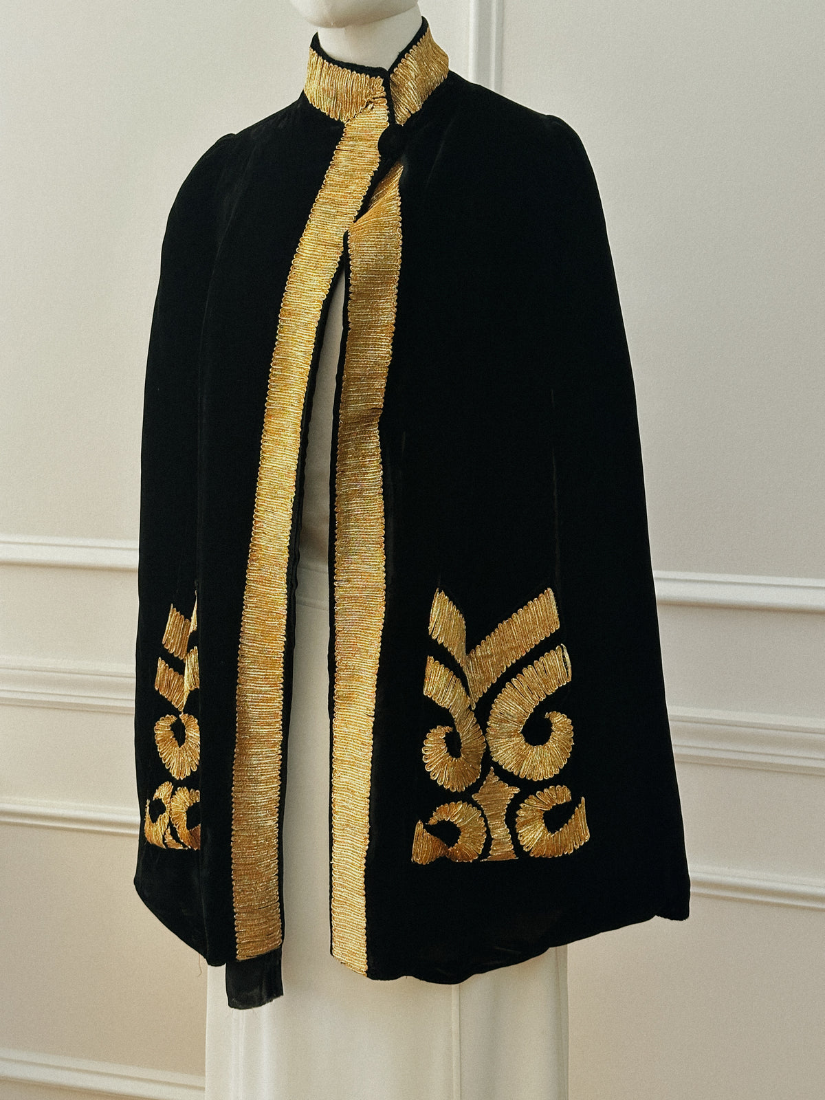 Black Velvet Cape with Gold Metallic Embroidery