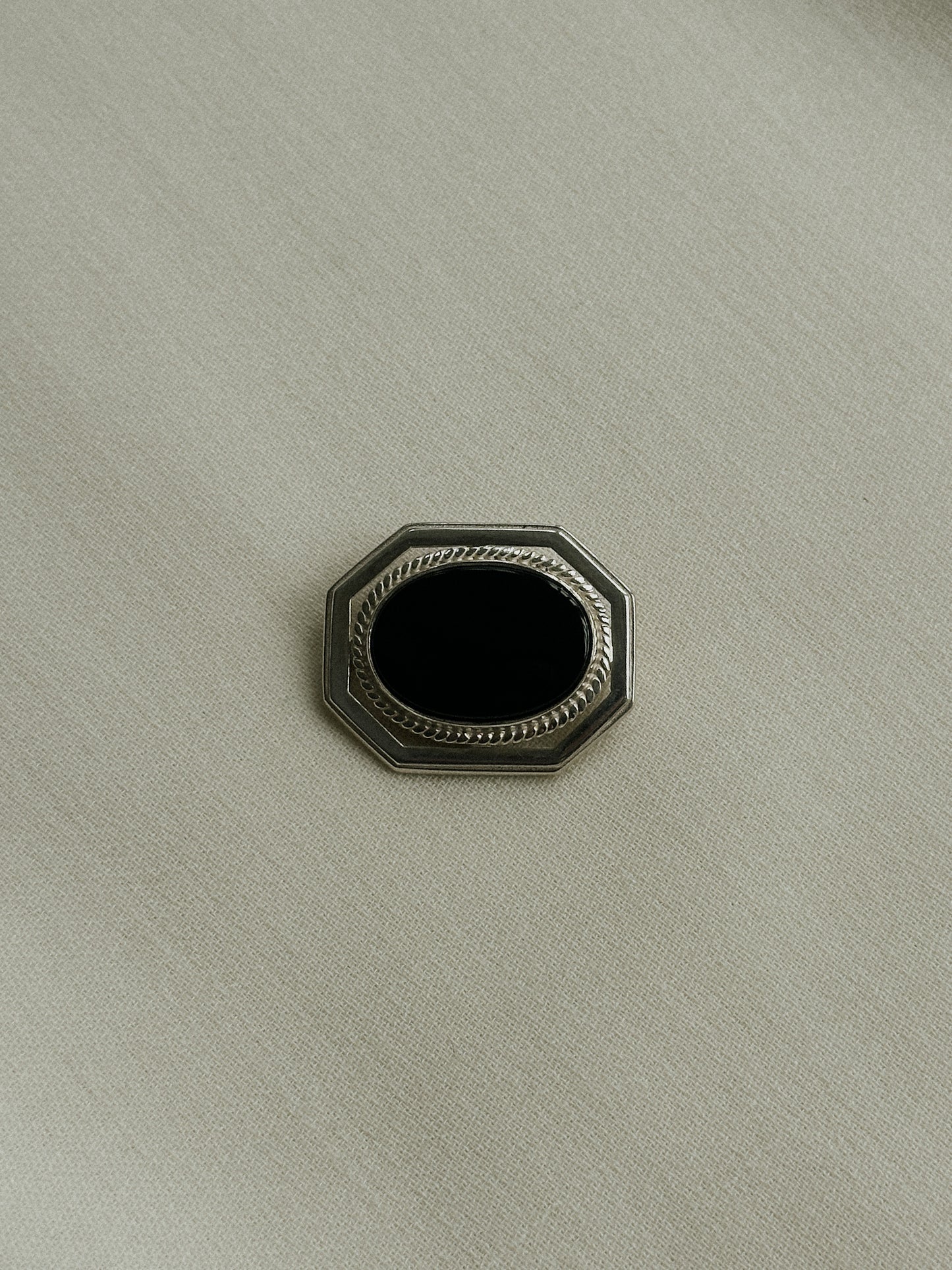 Octagonal Sterling + Onyx Brooch