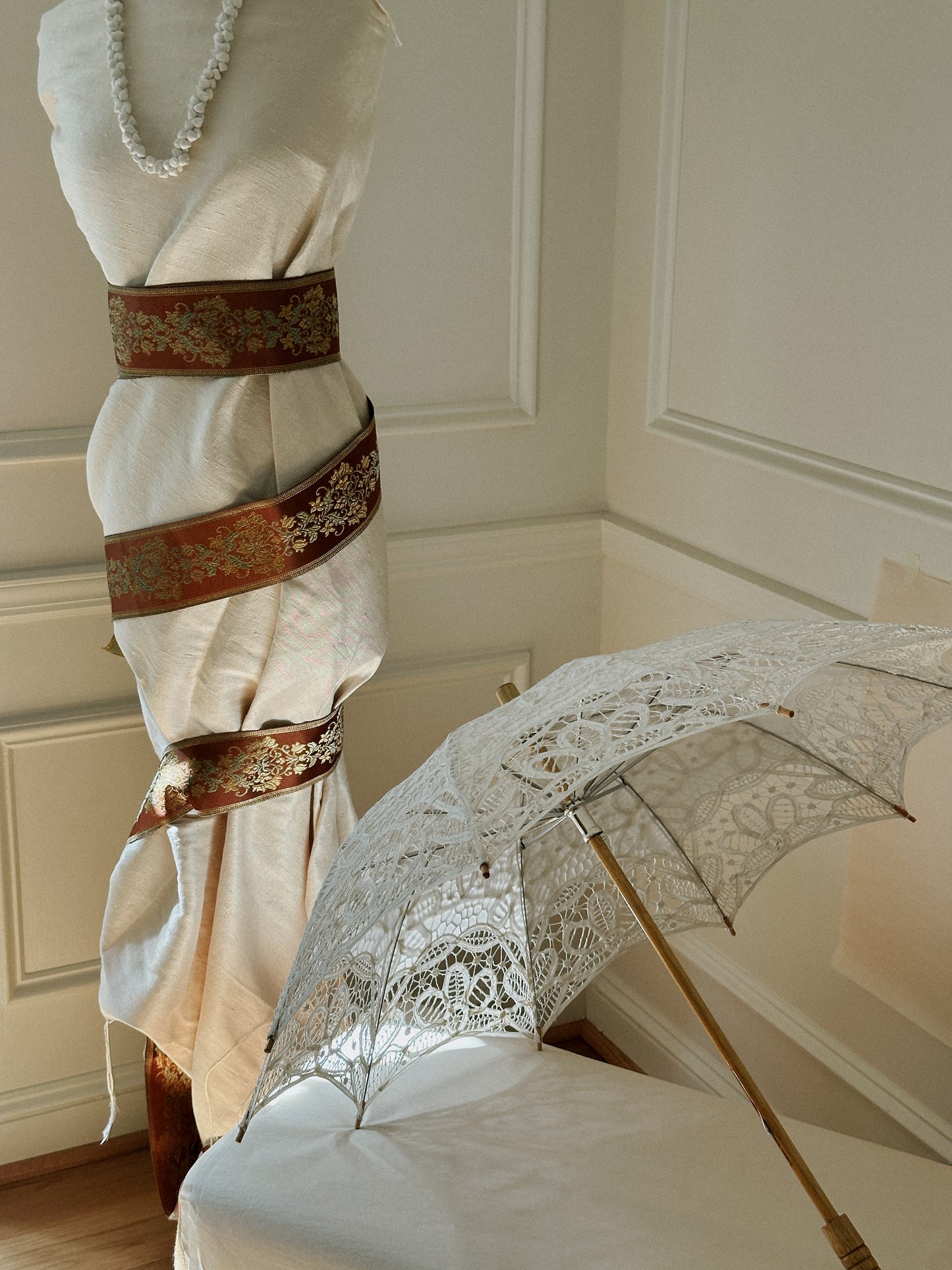 Lace and Wood Sun Umbrella
