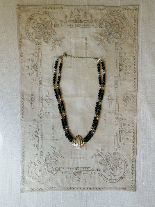 Sterling and Onyx Necklace with Shell Detail
