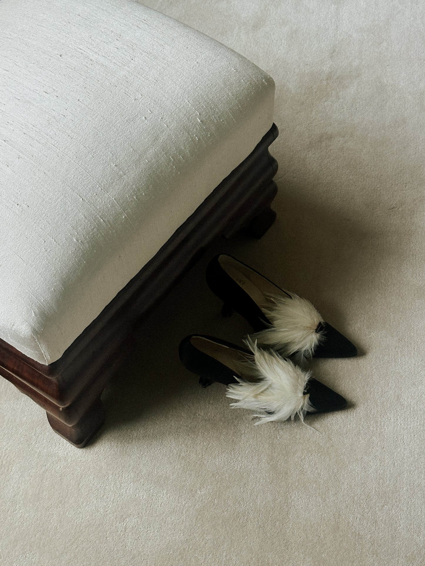 Christian Louboutin Black Satin Feather Pumps