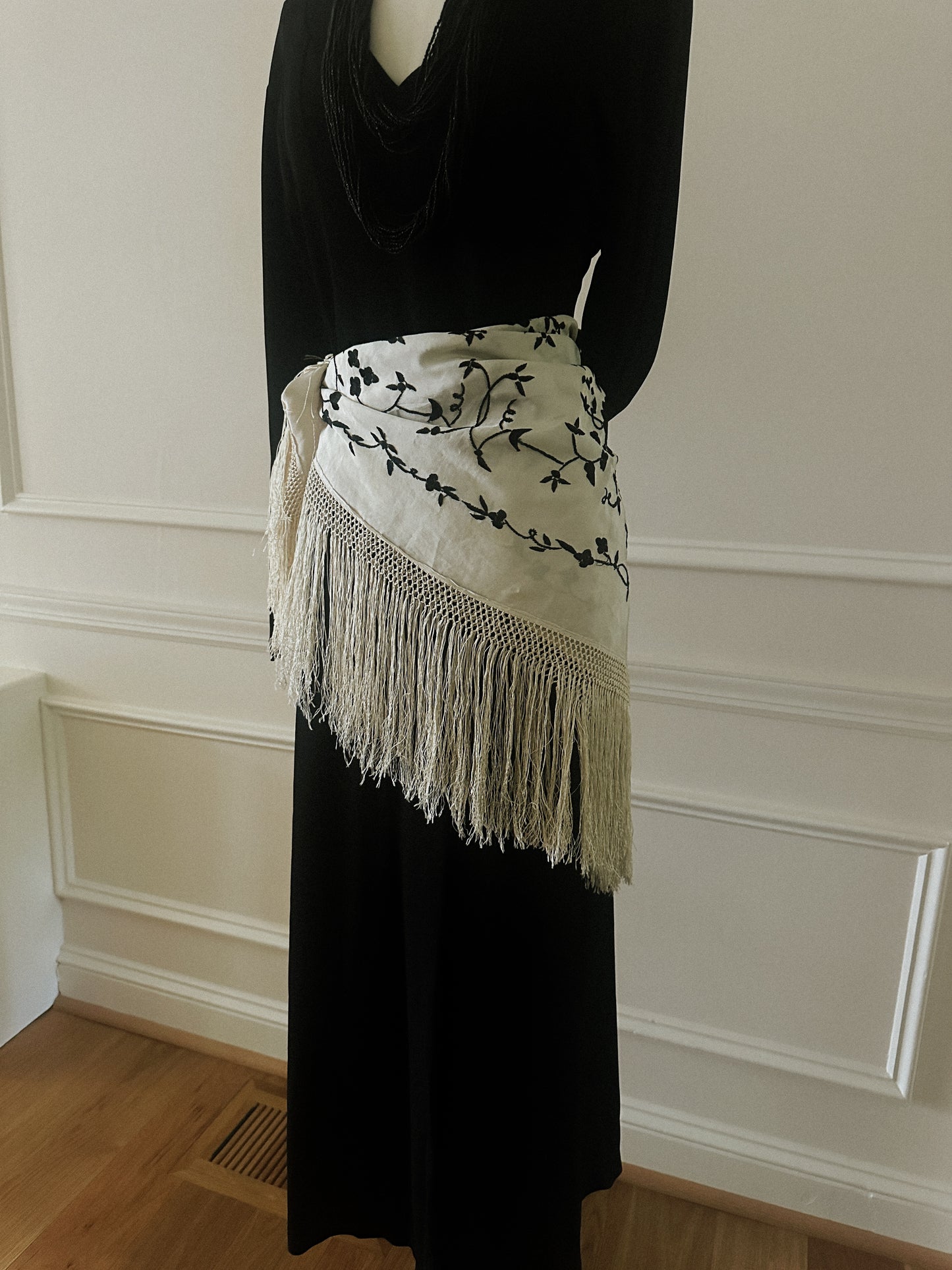 Embroidered Silk Satin Piano Shawl