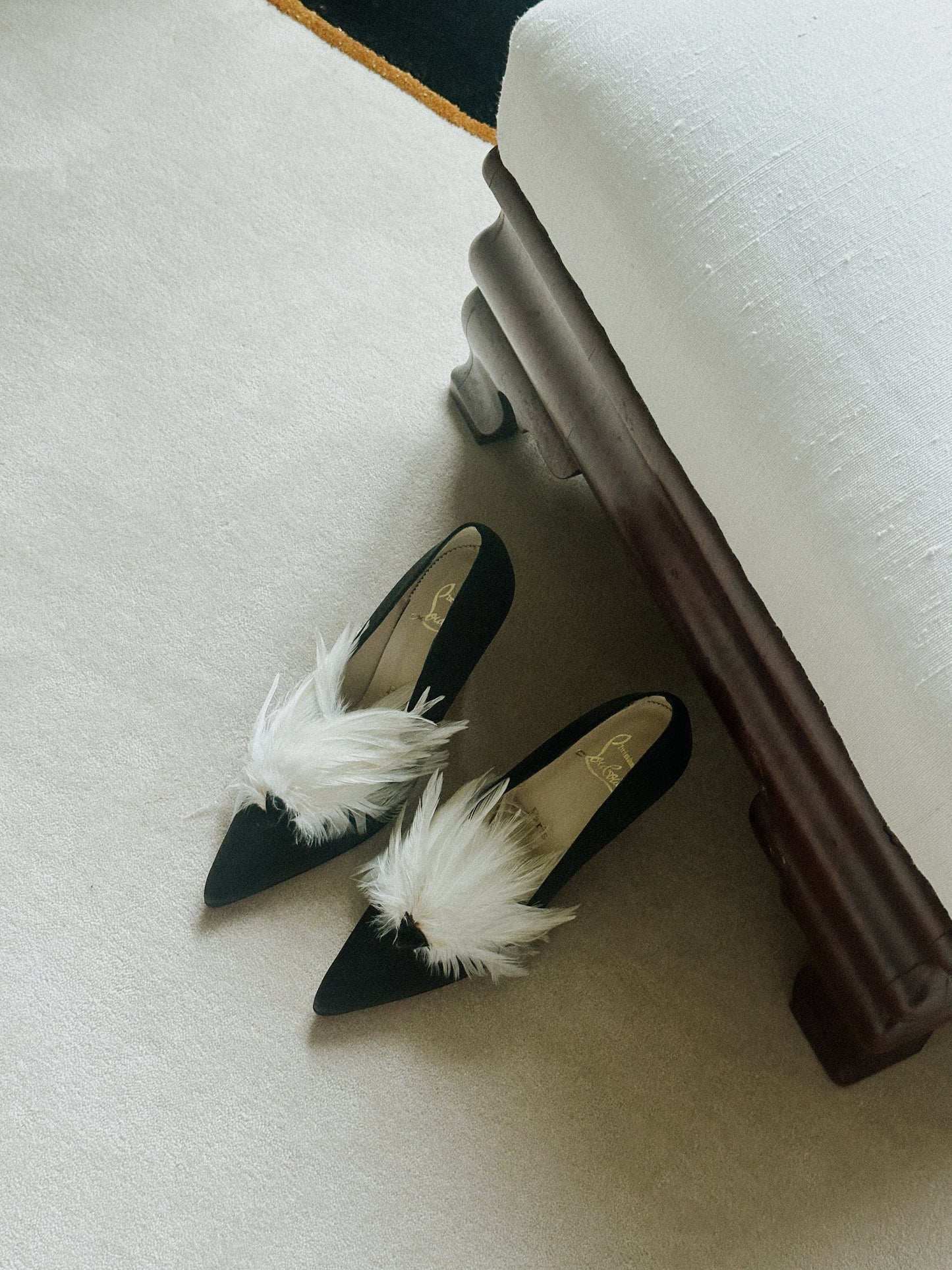 Christian Louboutin Black Satin Feather Pumps