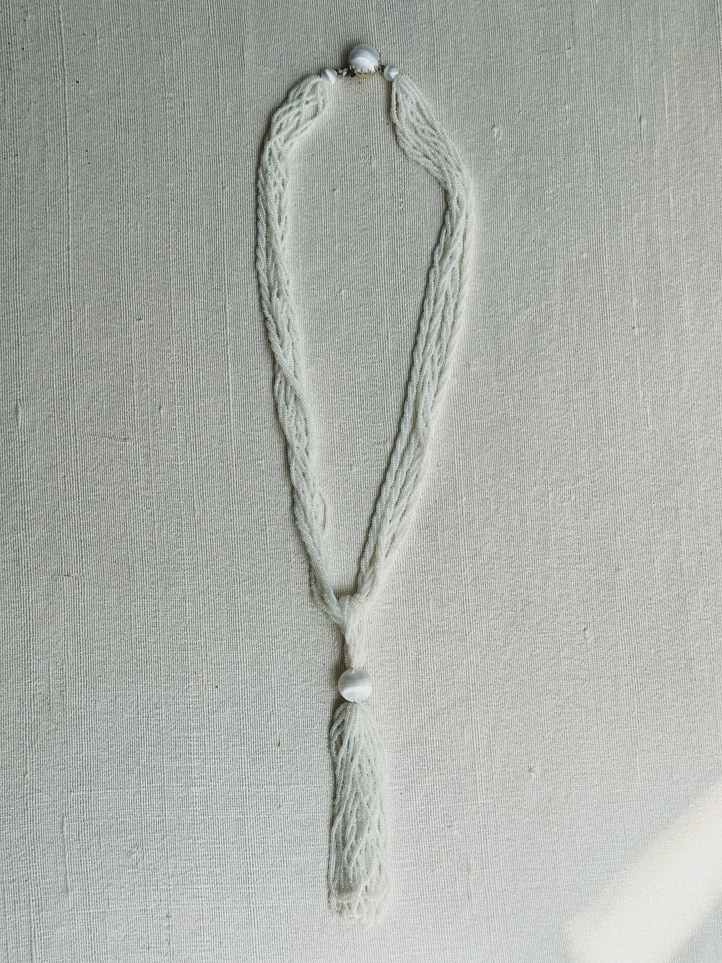White Beaded Tassel Necklace