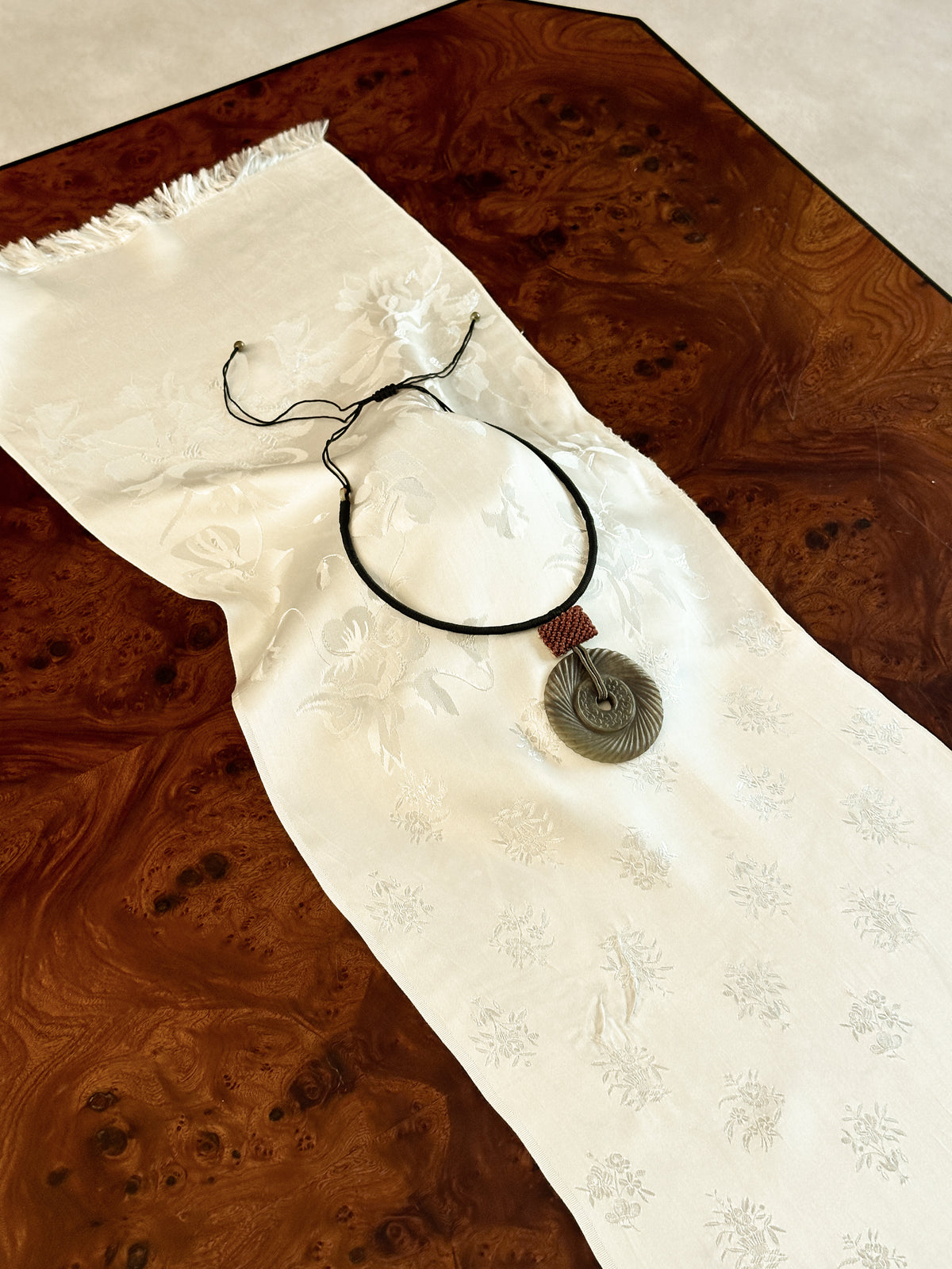 Japanese Carved Stone Pendant Necklace