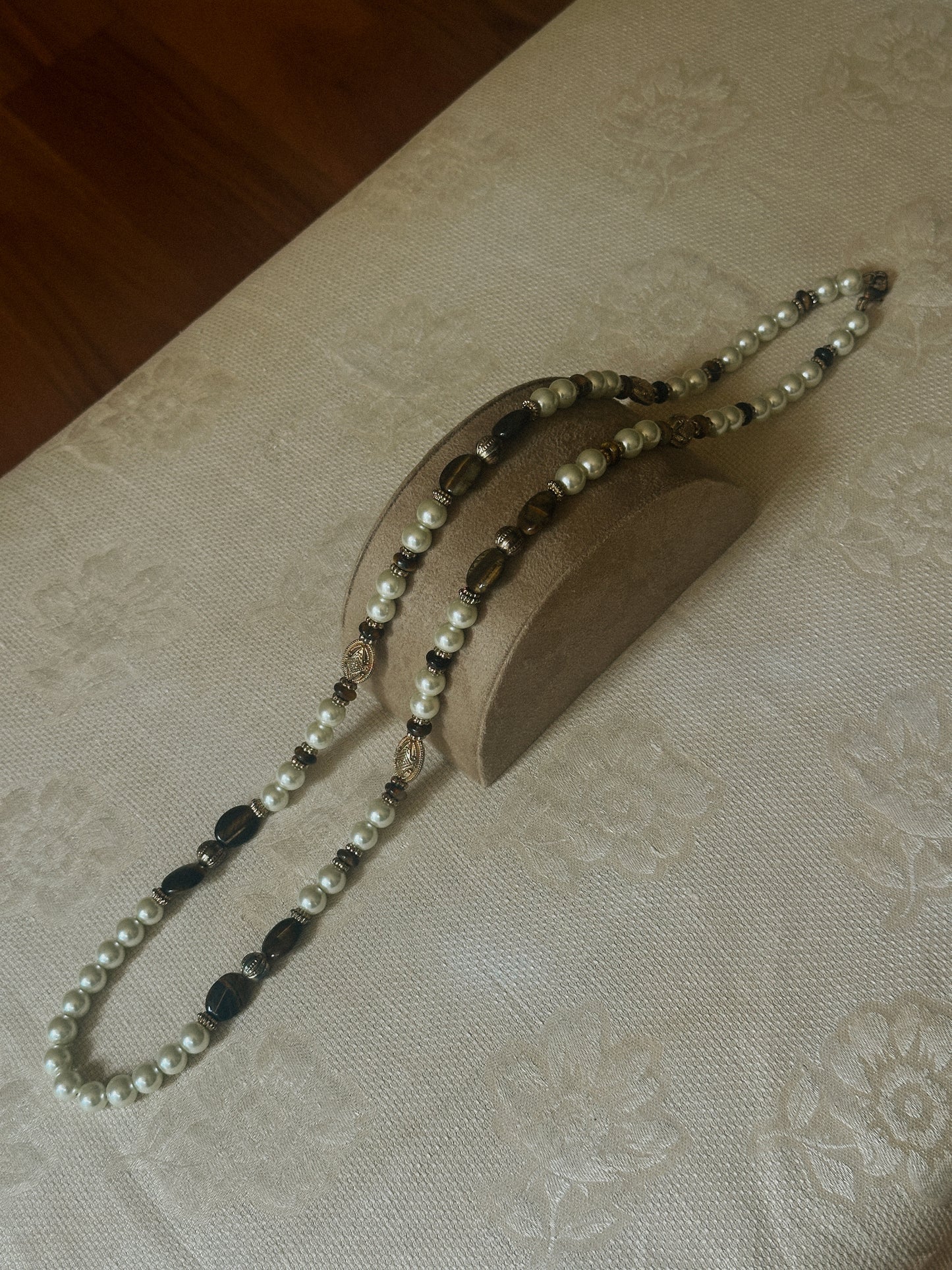 Vintage Tiger’s Eye and Pearl Bead Necklace