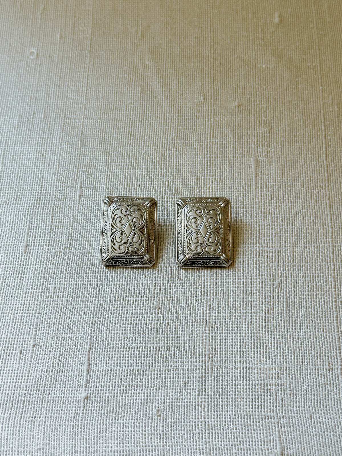 Silver Tone Rectangular Earrings