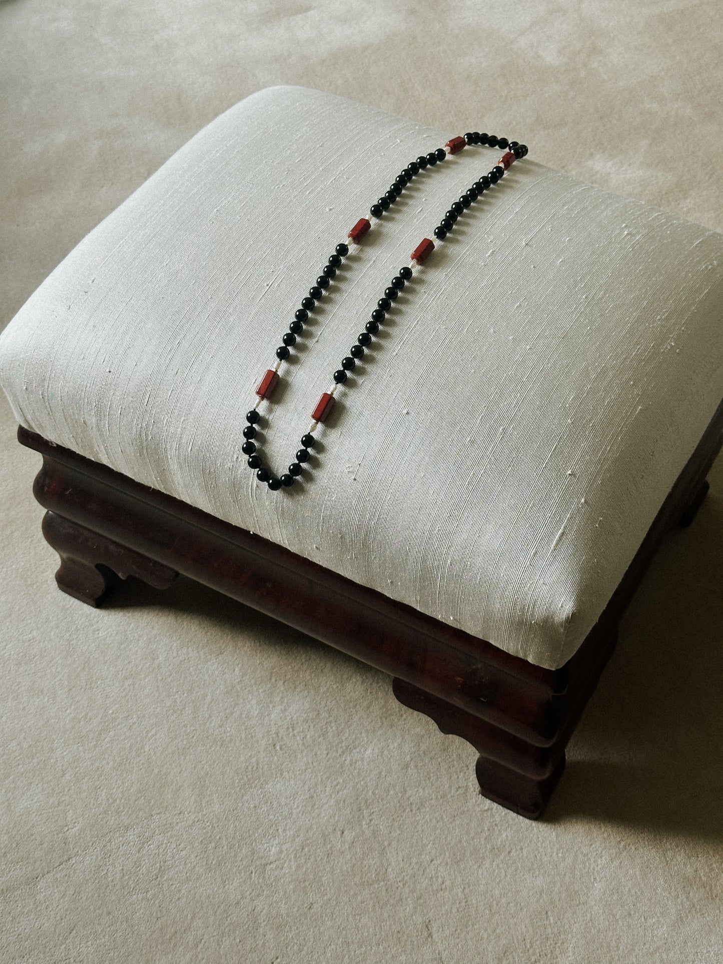 Black Onyx, Freshwater Pearl & Red Jasper Necklace