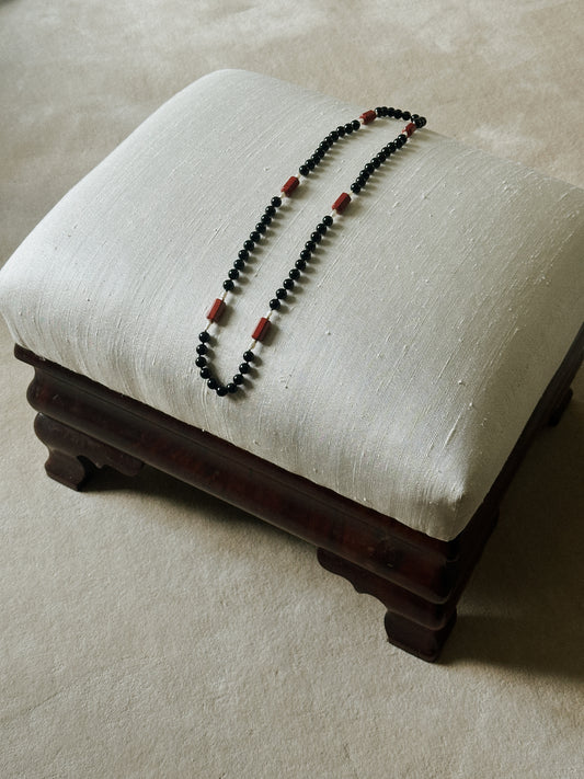 Black Onyx, Freshwater Pearl & Red Jasper Necklace