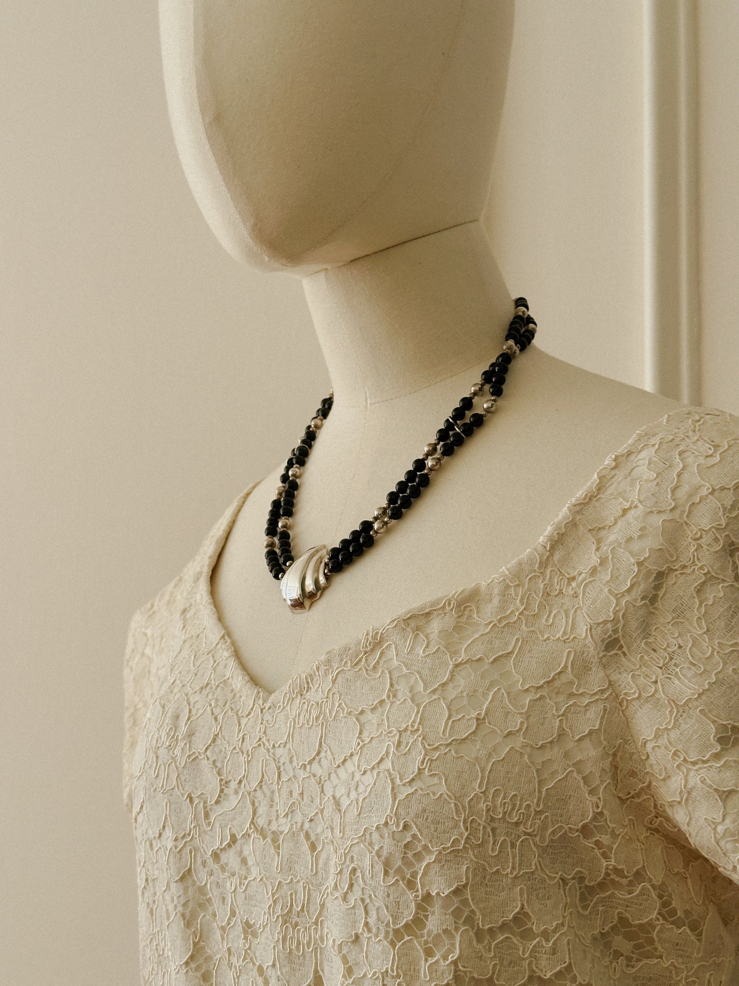 Sterling and Onyx Necklace with Shell Detail