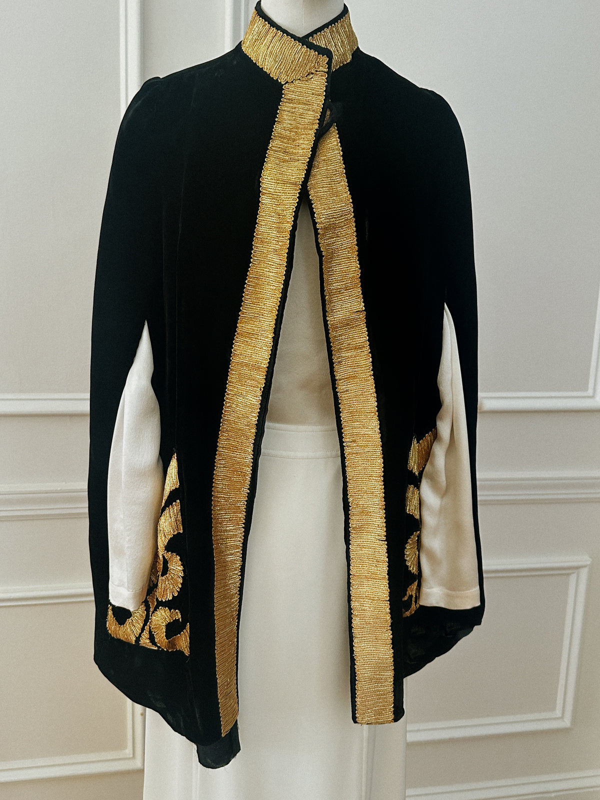 Black Velvet Cape with Gold Metallic Embroidery