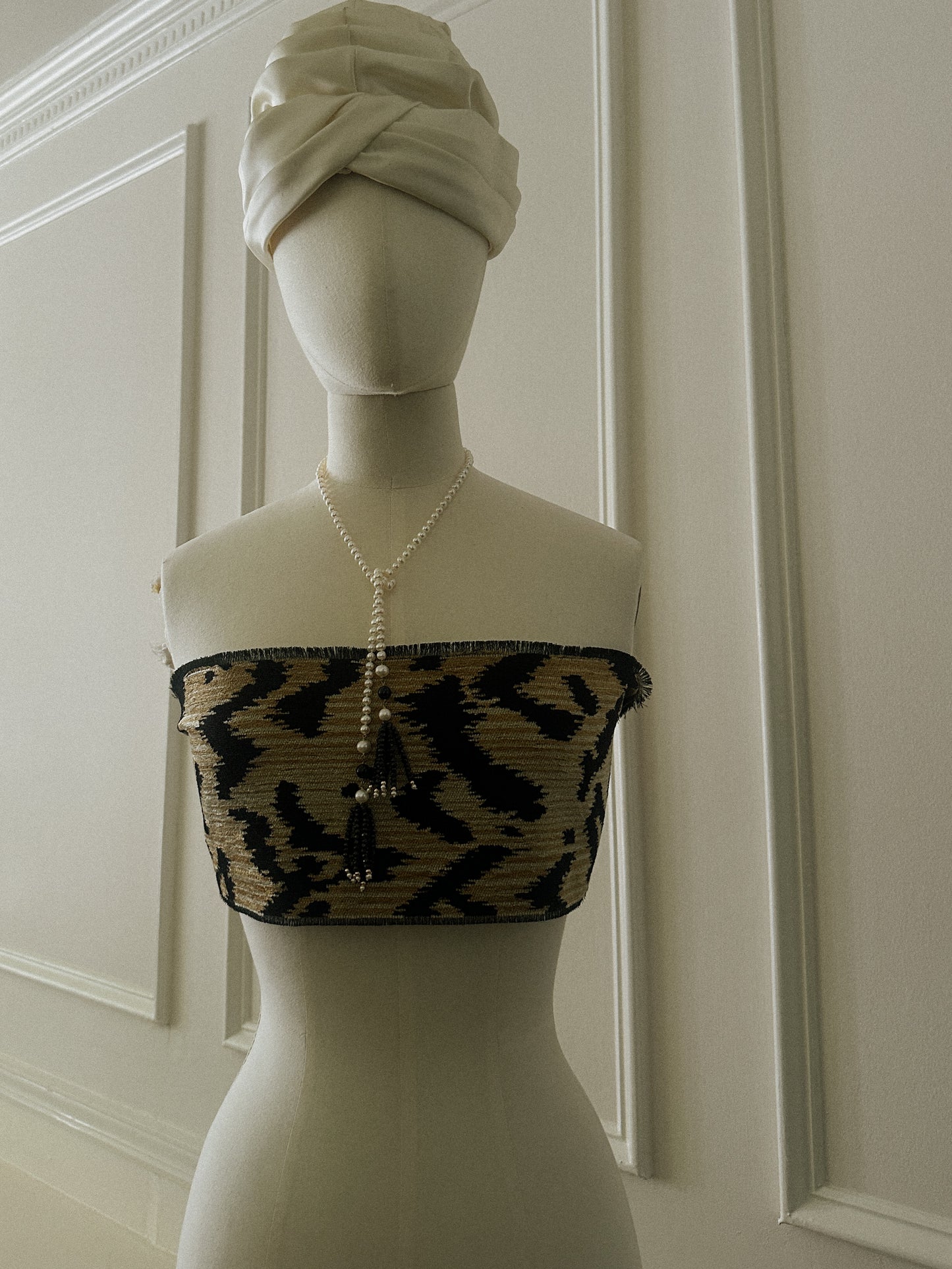 Pearl & Black Bead Tassel Necklace