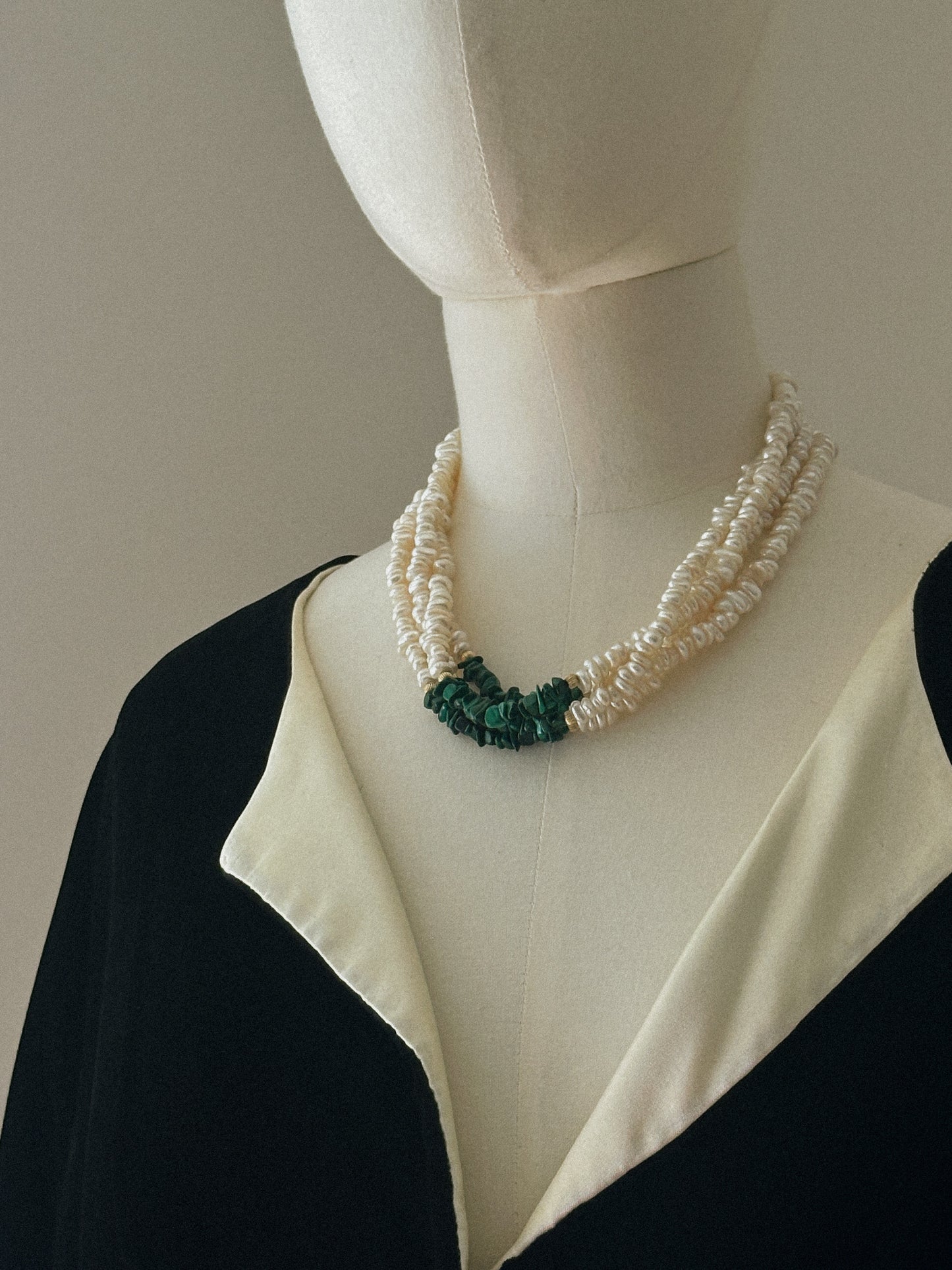 Four Strand Freshwater Pearl & Malachite Necklace