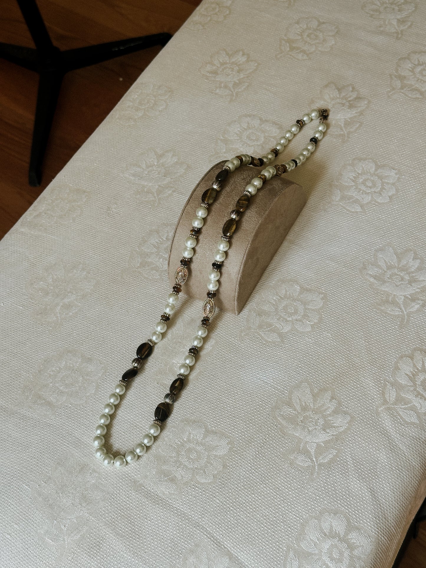 Vintage Tiger’s Eye and Pearl Bead Necklace