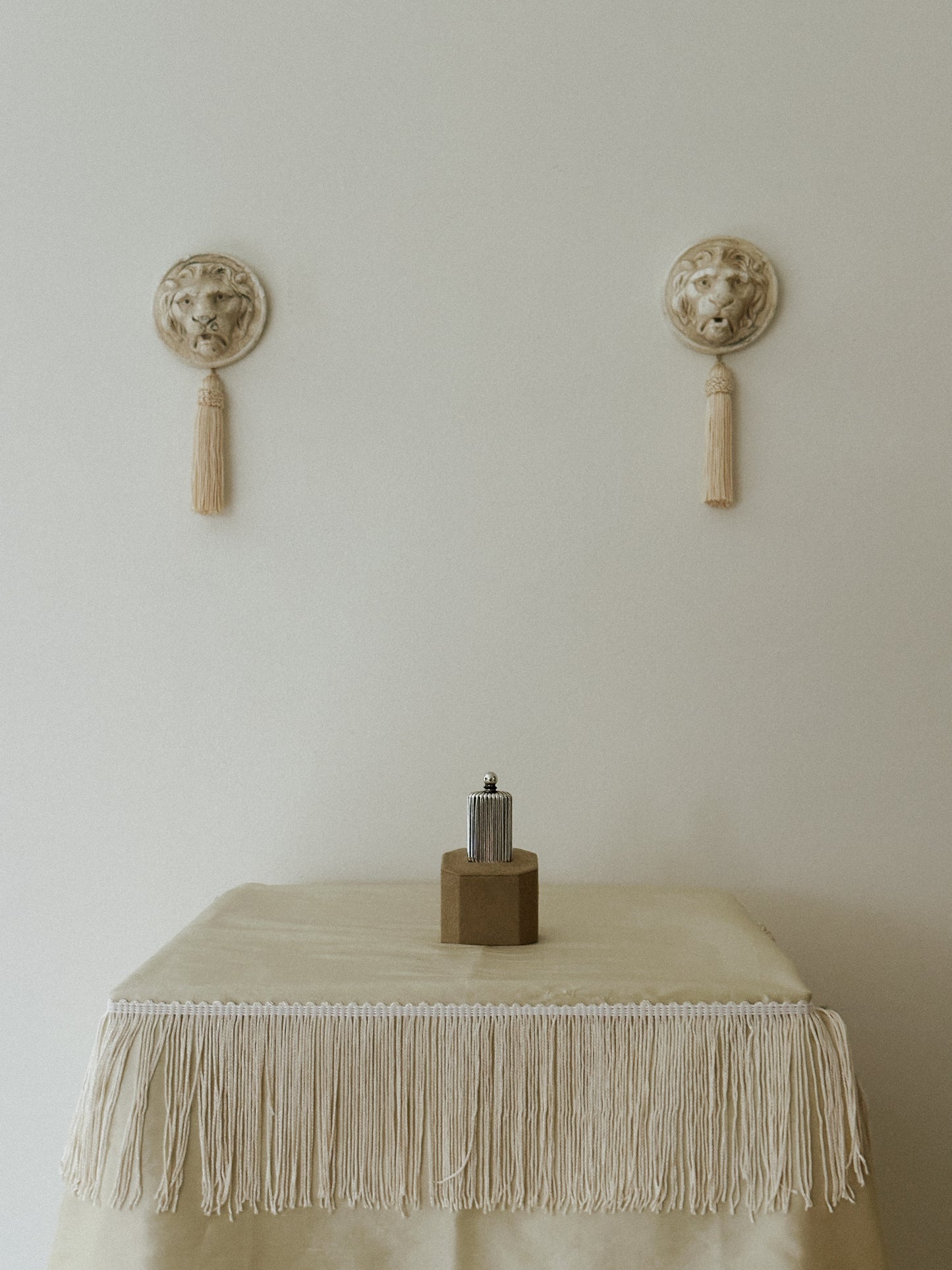 Cast Plaster Lion Medallions, Pair 