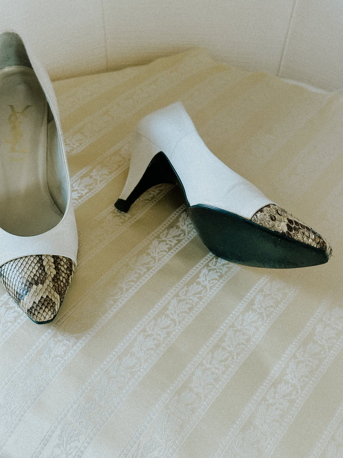1980s Yves Saint Laurent Leather & Snakeskin Pumps