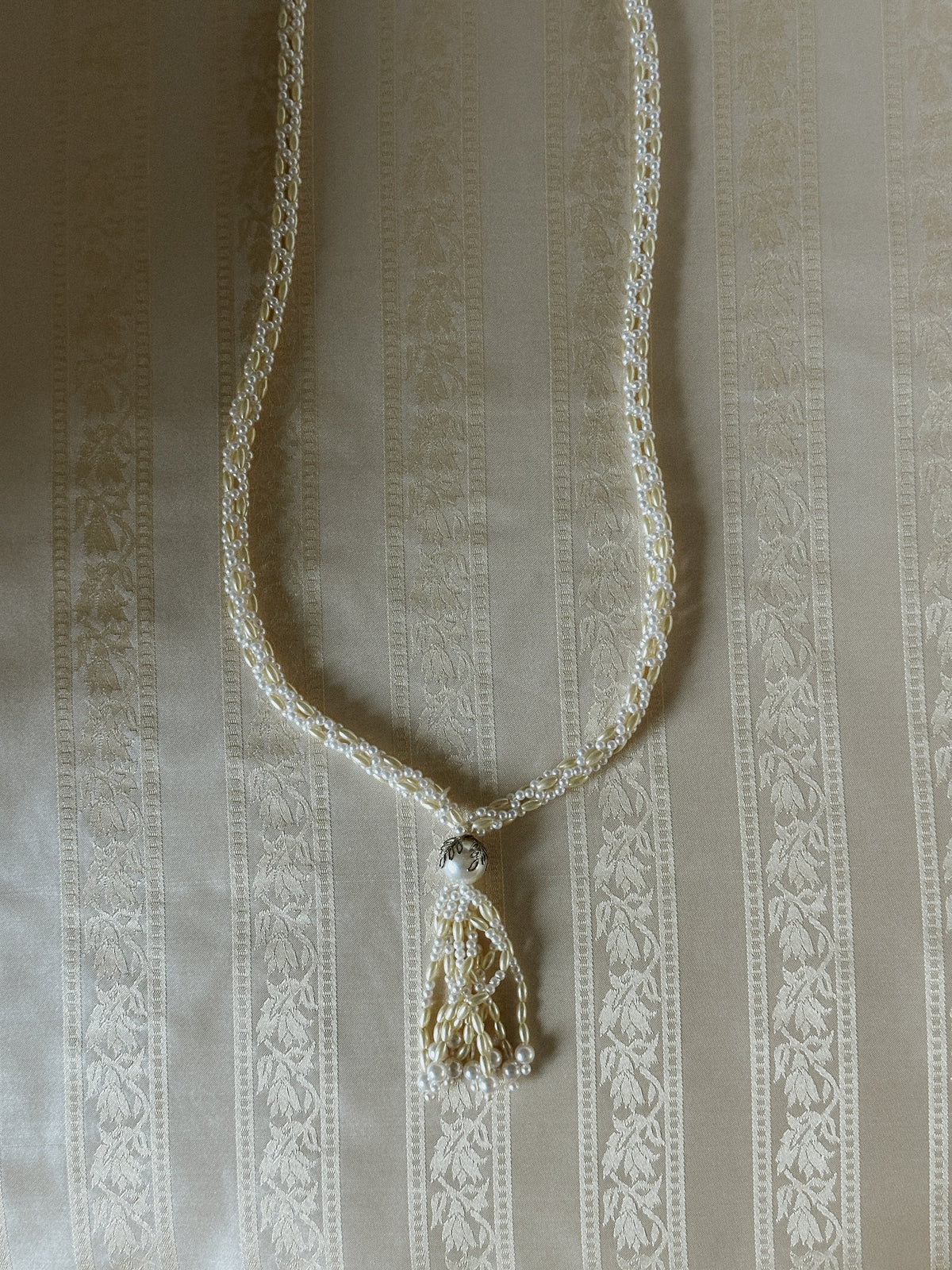 Faux Pearl Bead Tassel Necklace
