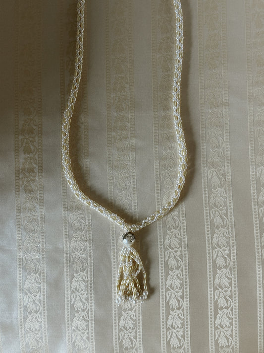 Faux Pearl Bead Tassel Necklace