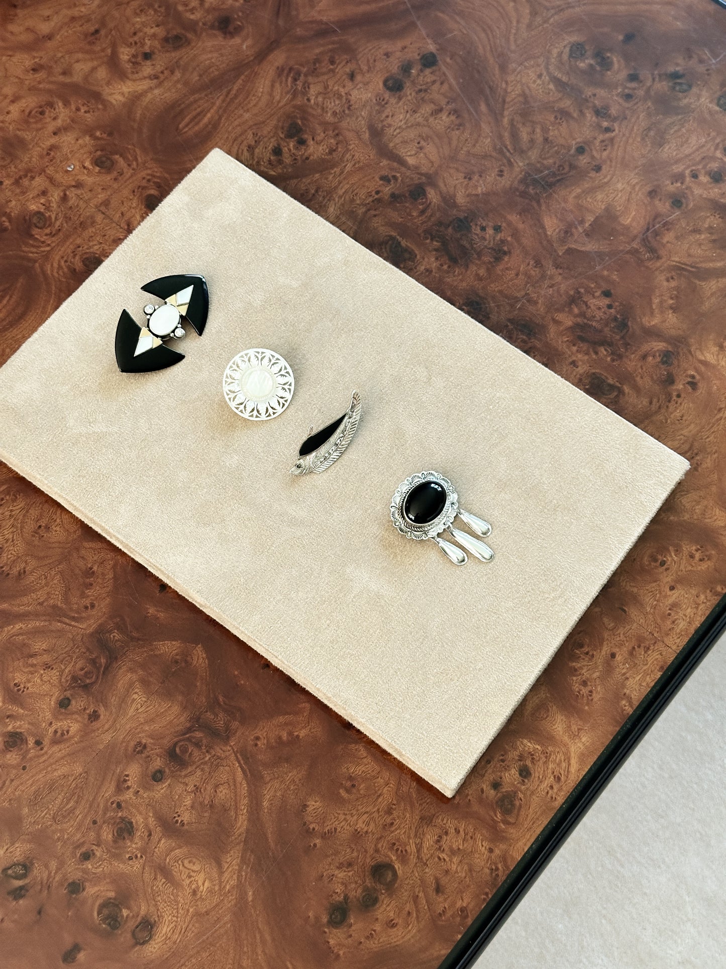 Vintage Sterling Silver & Black Onyx Dangle Brooch Pin