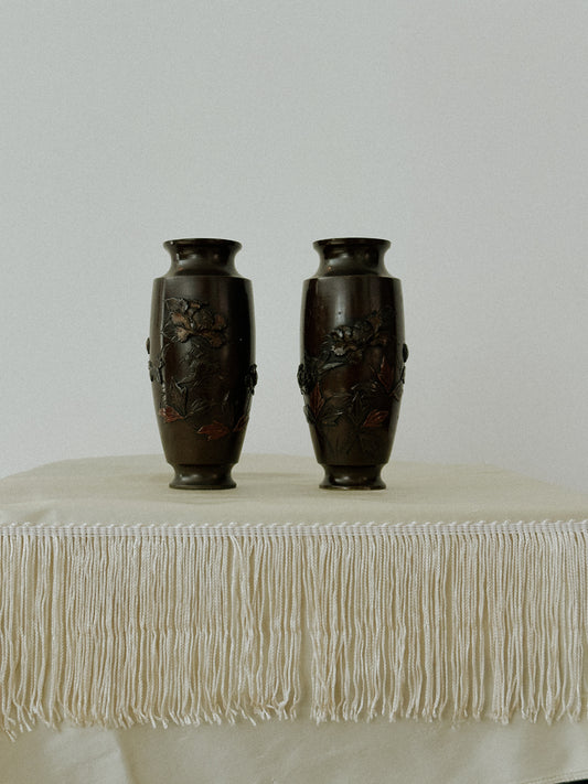 Cast Bronze Japanese Vessels, Pair
