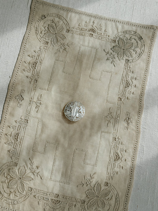 Carved Mother of Pearl Pin Brooch 