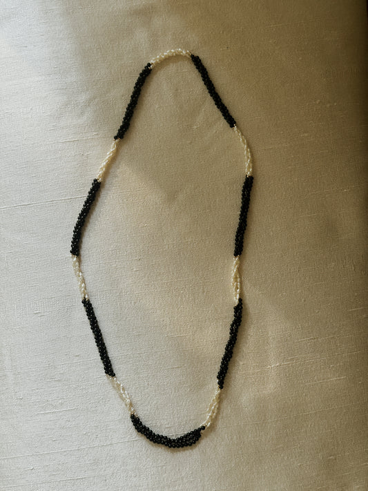 Black Bead and Pearl Multi Strand Necklace