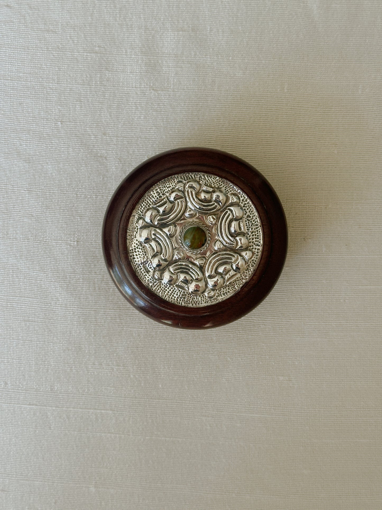 Mahagony, Sterling, and Green Agate Stone Vanity Box