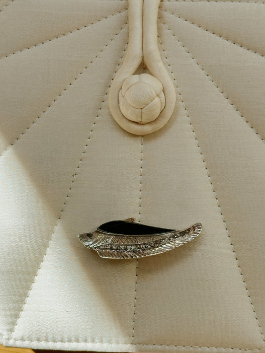 Sterling/Onyx Fish Brooch