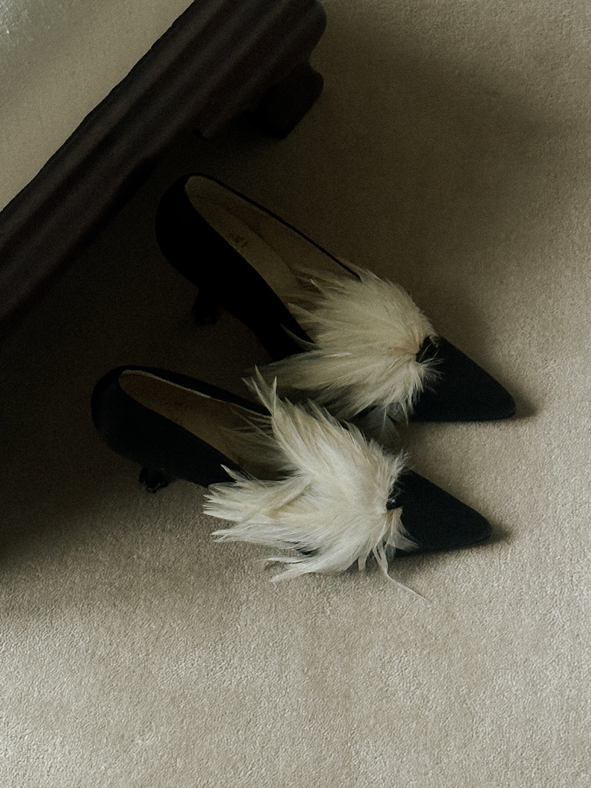 Christian Louboutin Black Satin Feather Pumps