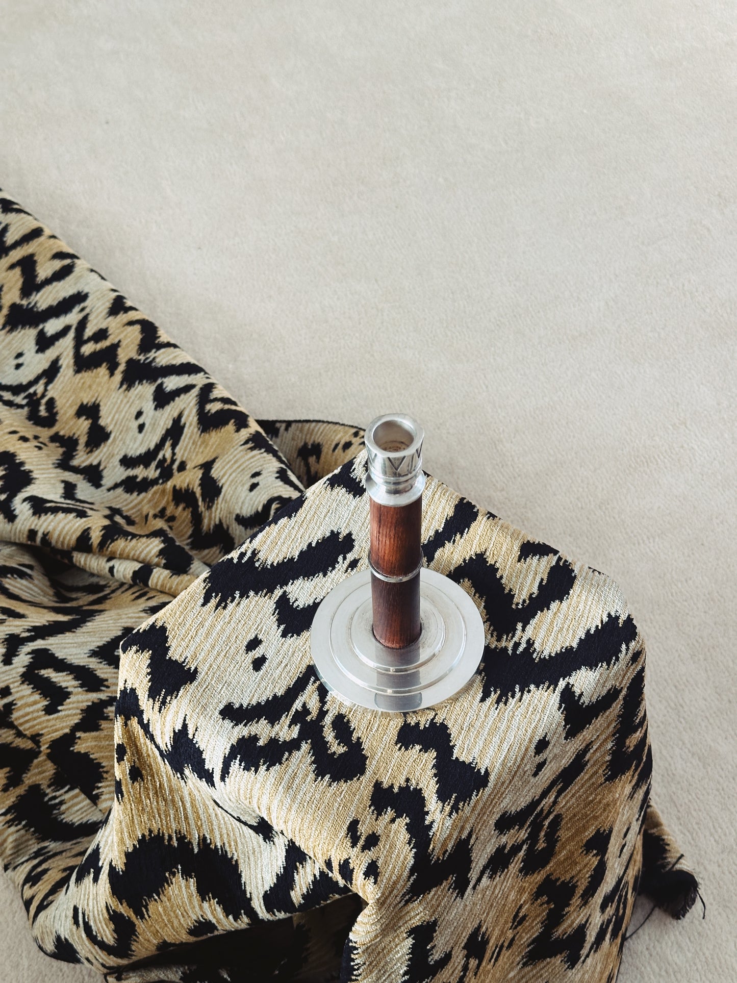 Ercuis Silver-Plated & Wood Deco Candlesticks/ Pair