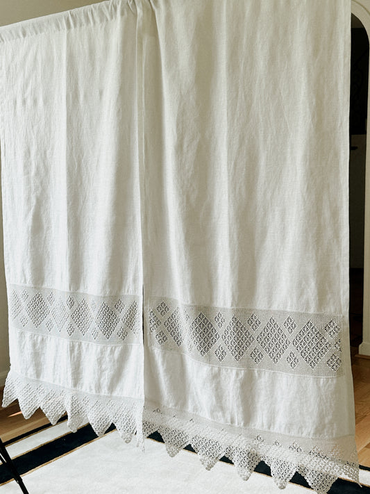 Portuguese Linen & Lace Curtain Panels