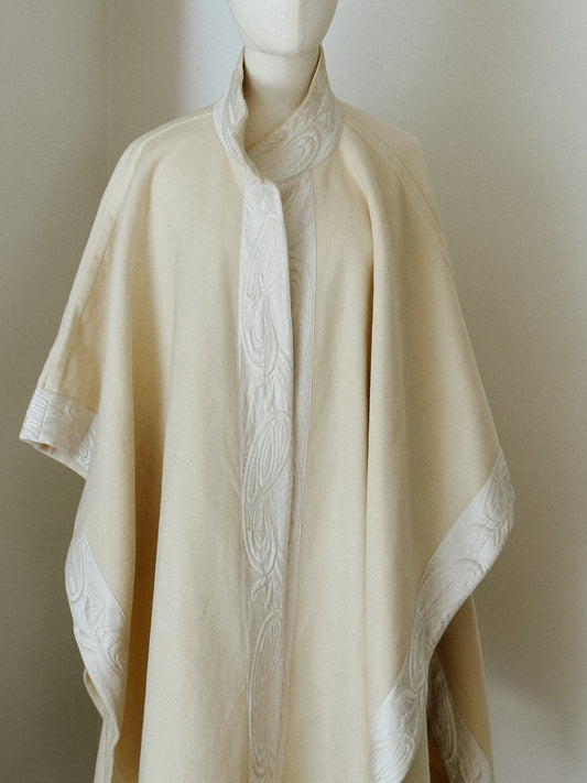 Ivory Wool & Brocade Trim Cape