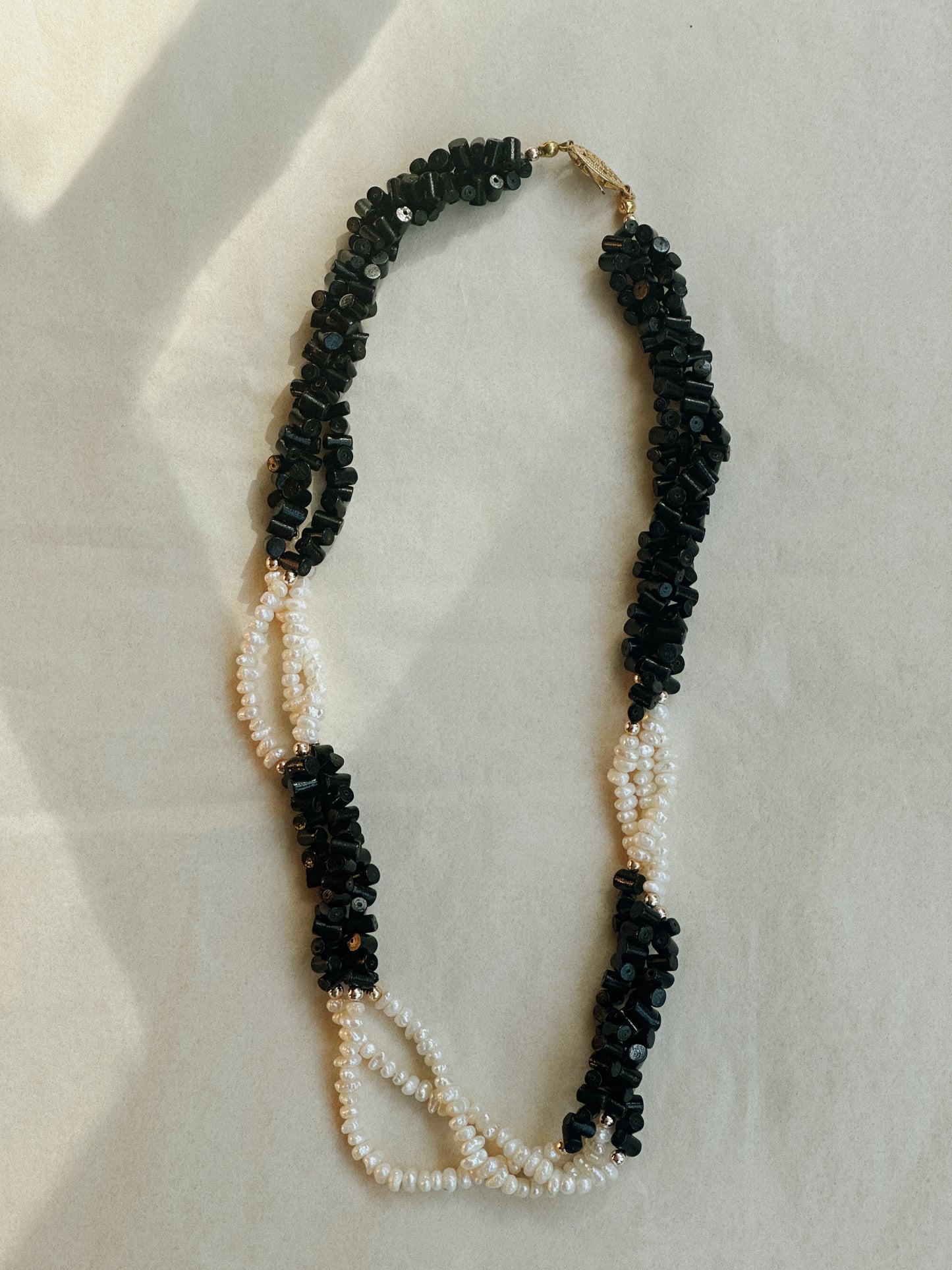 Freshwater Pearl & Black Bead Necklace