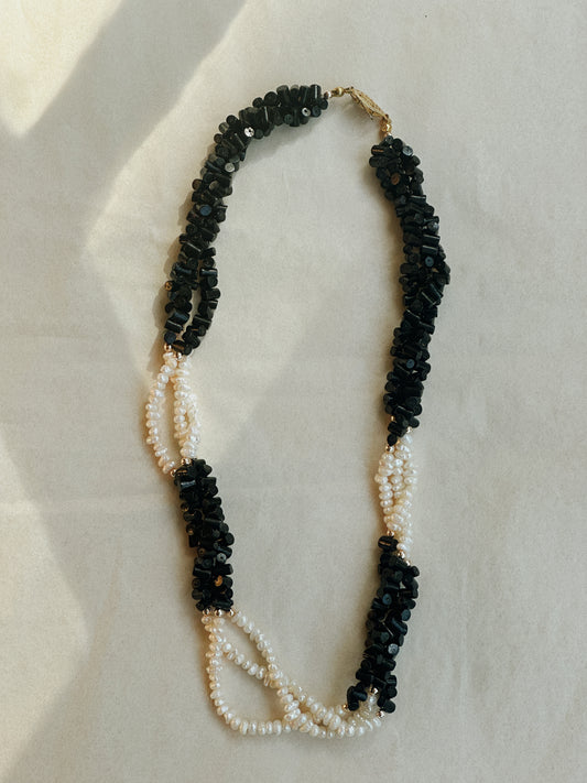 Freshwater Pearl & Black Bead Necklace
