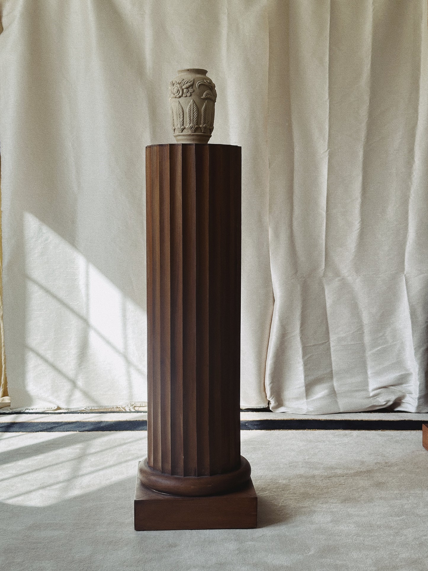 Fluted Wood Column Pedestal