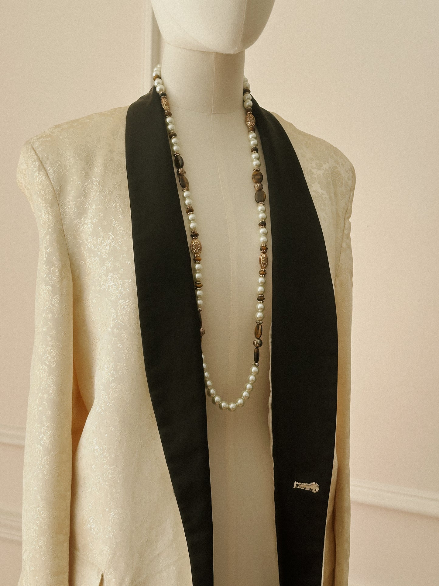Vintage Tiger’s Eye and Pearl Bead Necklace