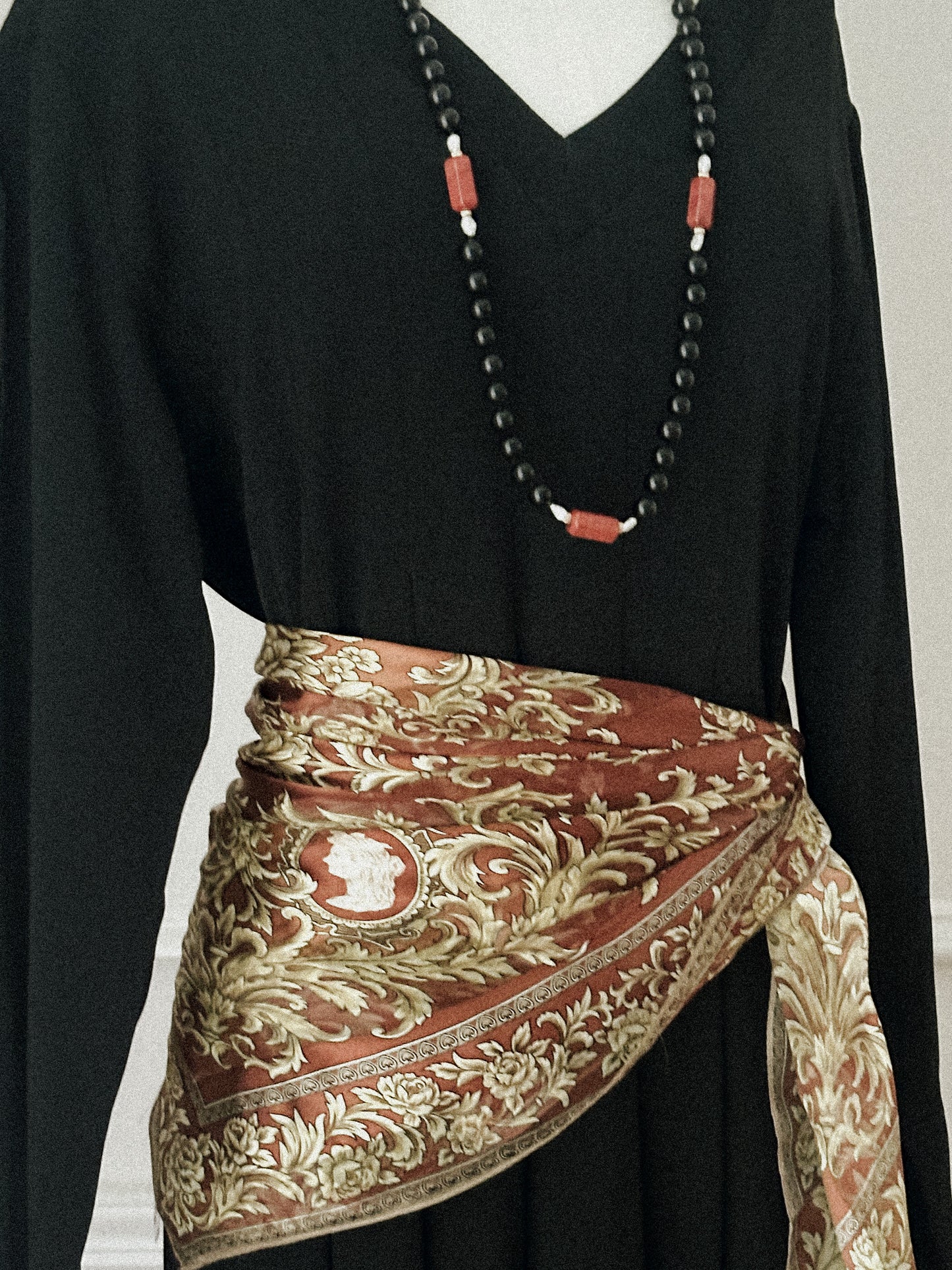 Black Onyx, Freshwater Pearl & Red Jasper Necklace