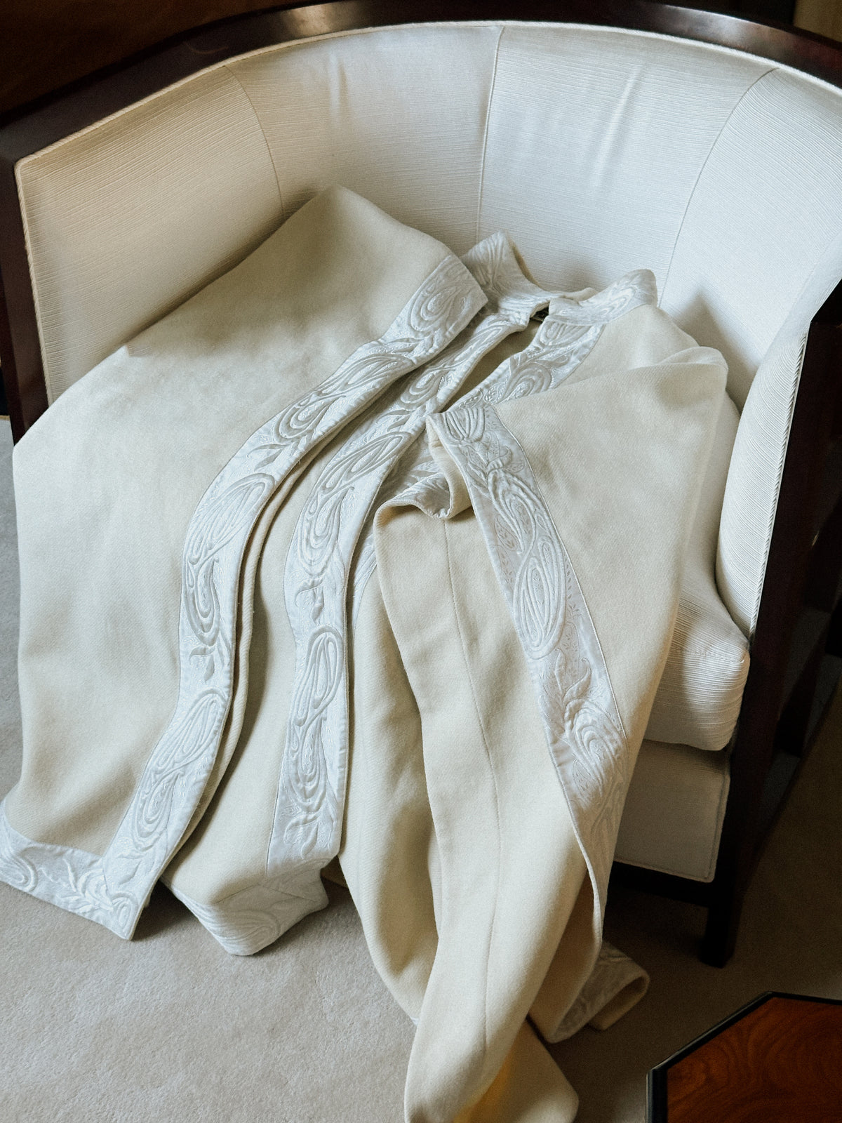 Ivory Wool & Brocade Trim Cape