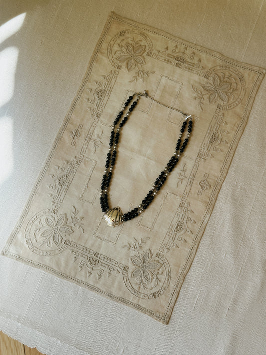 Sterling and Onyx Necklace with Shell Detail