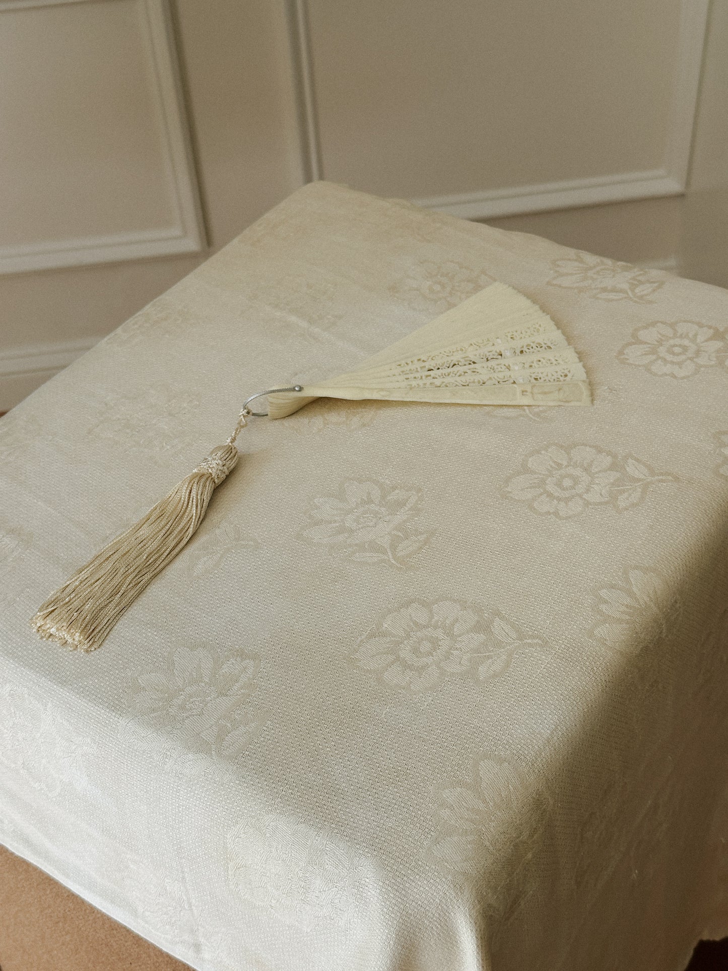 Carved Ivory Tone Celluloid Folding Fan 