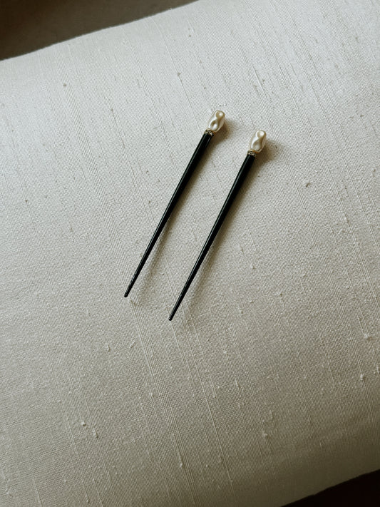 1980s Black Lacquer Hair Pins